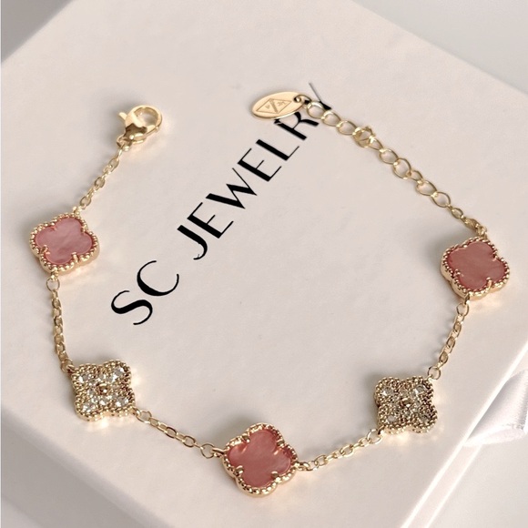 Petite Clover Pink Mop & Real Zircon 14k Gold Filled - Picture 1 of 12